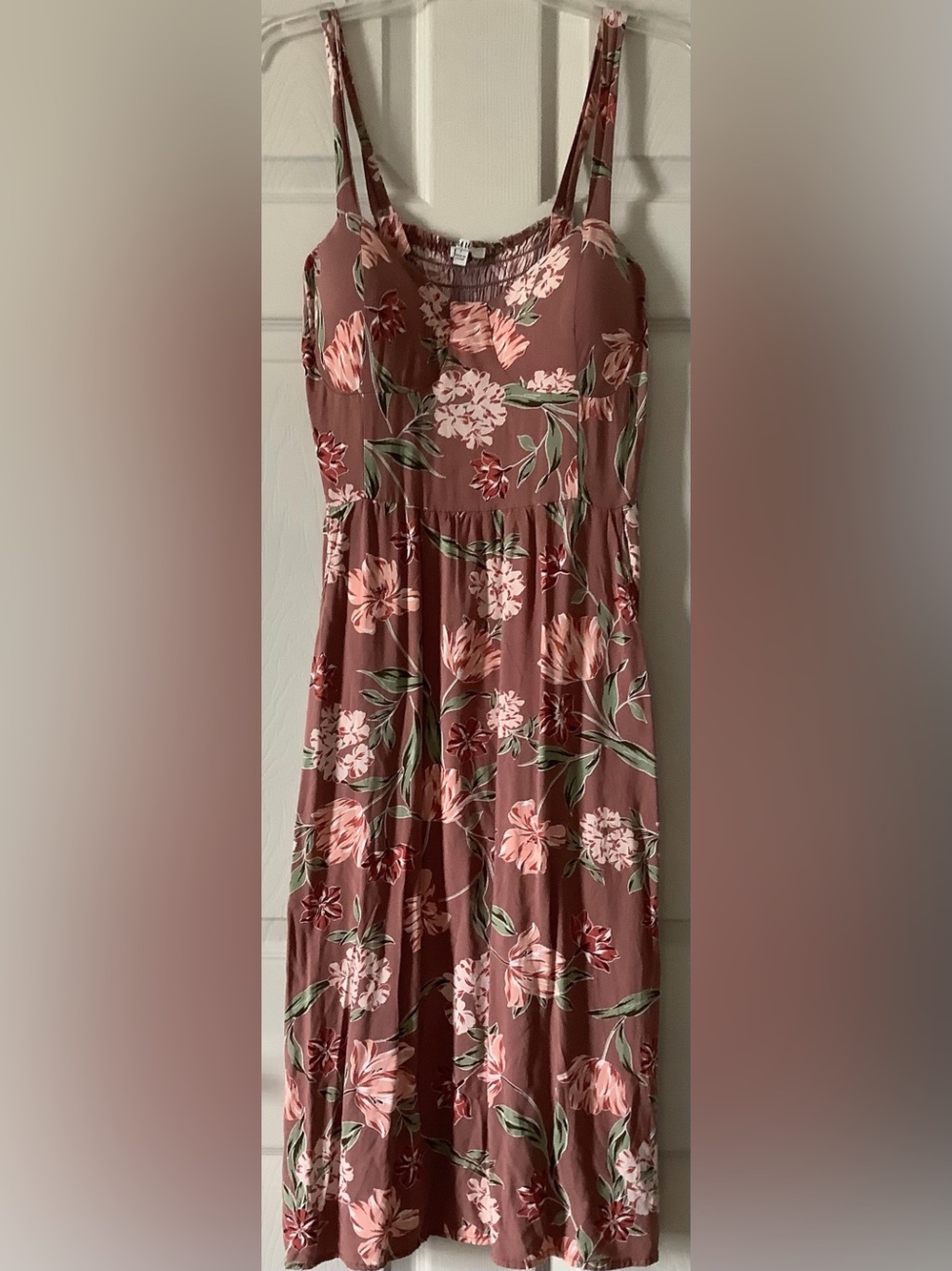 AUW Mauve-Pink Floral Spaghetti-Strap Midi Dress